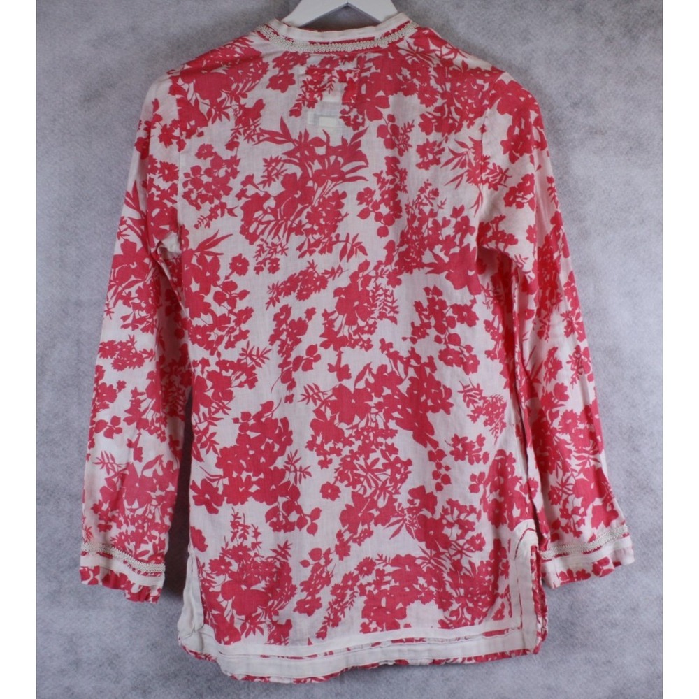 Malvin I Love Linen Blouse Womens Size Small Pink White Mandarin Trim Detail Top - Picture 3 of 15